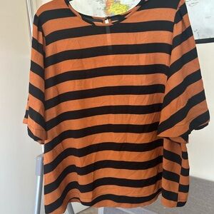 Women’s Short sleeve blouse | Orange + black striped | Size XXL | Who What Wear